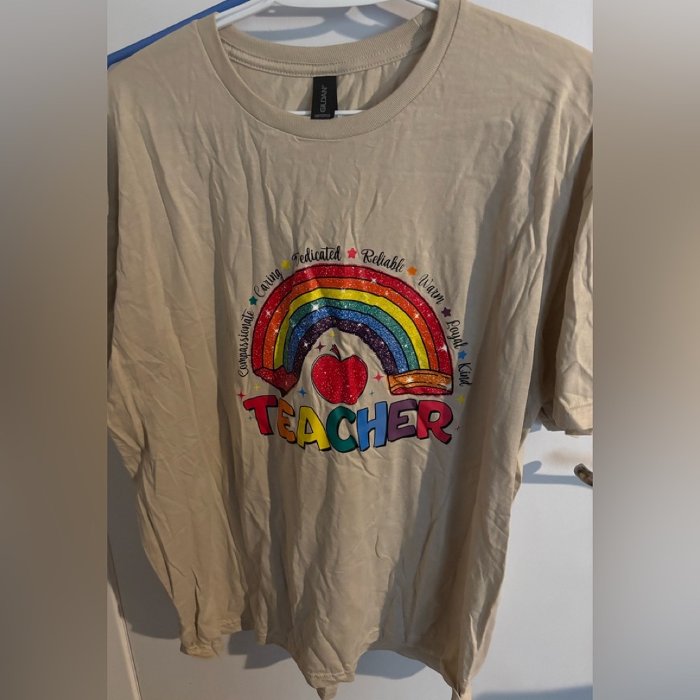 Tan Tee with Rainbow Teacher Design